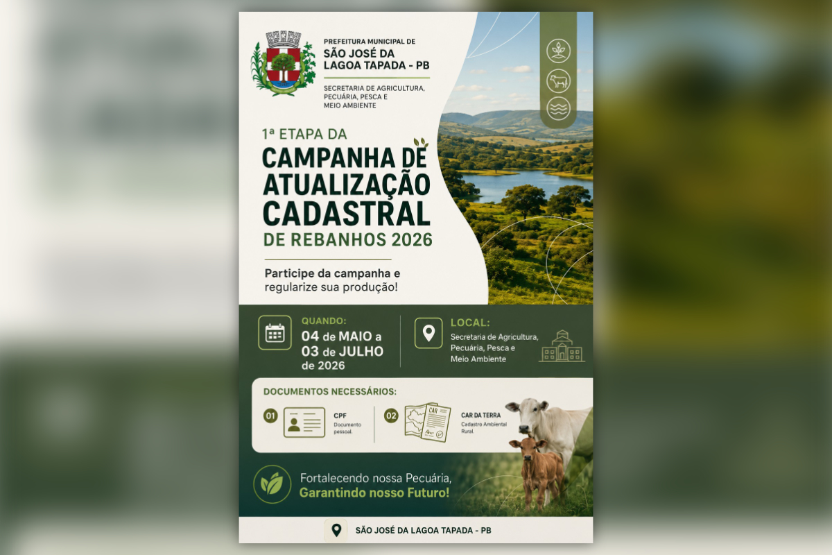 Prefeitura de São José da Lagoa Tapada inicia 1ª etapa da Campanha de Atualização Cadastral de Rebanhos 2026